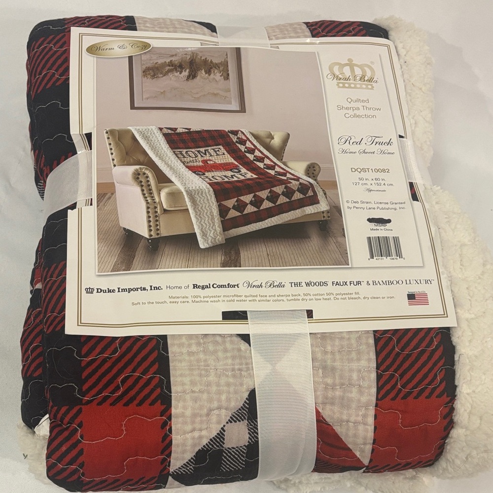 Red and Black Quilted Sherpa Throw